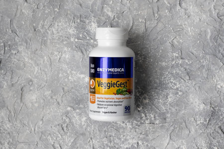 IRPEN, UKRAINE, DECEMBER 2 20222, Enzymedica, VeggieGest enzymes for vegetables and fiber, Illustrative Editorial.のeditorial素材