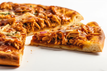 Pizza with chicken and cheese on a white background. close-up.の素材