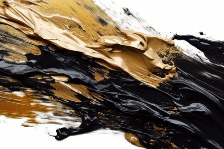Black and gold oil paint on a white background. abstract background.の素材