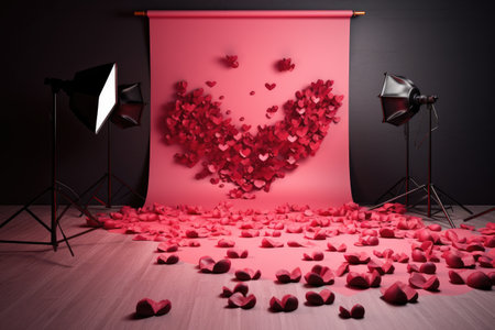 Valentine's day background with hearts and lighting equipment. 3D renderingの素材