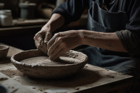 potter working on a pottery wheel, closeup of handsの素材