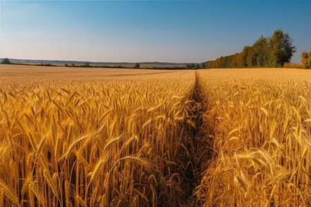 wheatfield. Ears of golden wheat close-up. Rural landscape.の素材