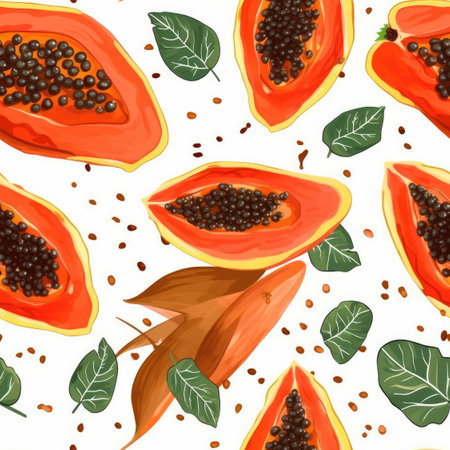 Seamless pattern with papaya on white background. vector illustration.の素材