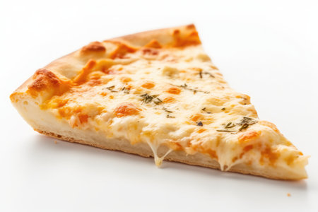Pizza with cheese and herbs on white background. Shallow dof.の素材