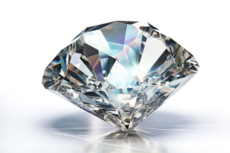 blue diamond on white background (high resolution 3D image) with reflectionの素材