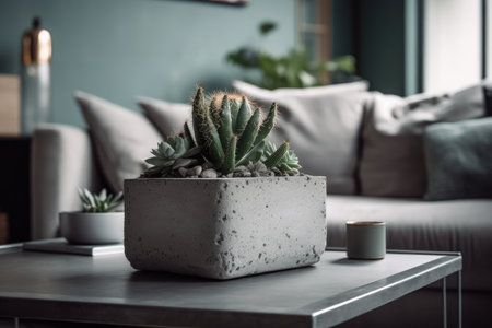 Cactus in pot on table in living room, interior design conceptの素材