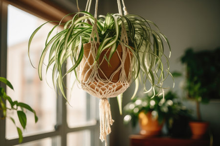 Green houseplants in a pot hanging on the window. home decorationの素材
