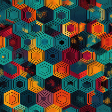 Bold Pattern With Overlapping Hexagons In Bold Colors. Infinite, Seamless Backgroundsの素材
