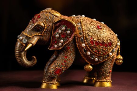 Decorated Elephant Statue In Gold And Redの素材
