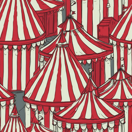 Red And White Striped Circus Tent With Flag On Top. Infinite, Seamless Backgroundsの素材