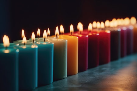 Festive Candles Arranged In Rowの素材