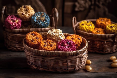 Traditional Indian Snacks In Decorative Basketsの素材