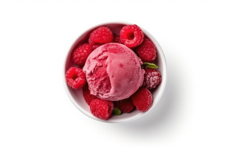 Raspberry Sorbet Vegetarian Dessert On White Background, Top Viewの素材