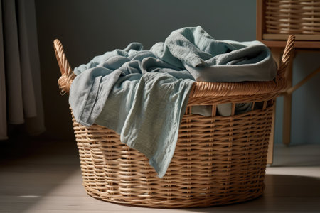 Shot Of Laundry Basket Filled With Clean And Folded Clothes, Ready To Be Put Awayの素材