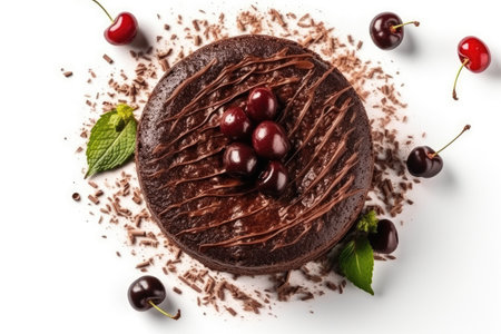 Chocolate Cake Vegetarian Dessert On White Background, Top Viewの素材