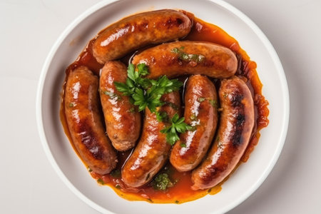 Kovbasa Ukrainian Sausage Dish On White Background, Top Viewの素材