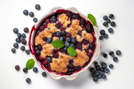 Blueberry Cobbler Vegetarian Dessert On White Background, Top Viewの素材