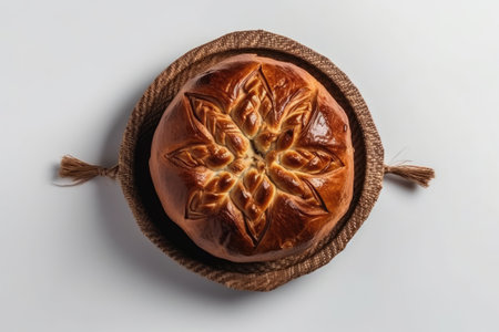 Ukrainian Bread Dish On White Background, Top Viewの素材