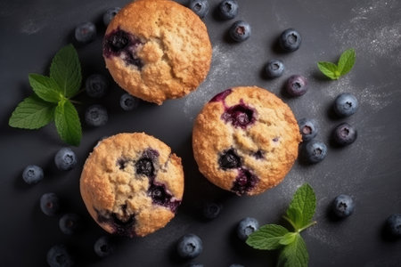 Vegan Blueberry Muffins Dessert On White Background, Top Viewの素材