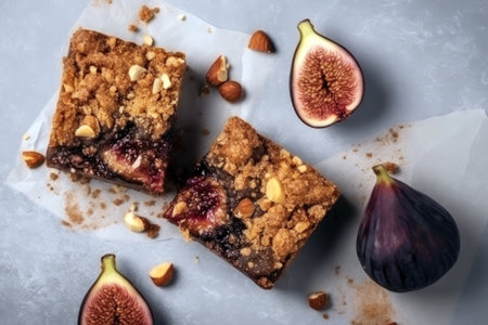 Vegan Fig Bars Dessert On White Background, Top Viewの素材
