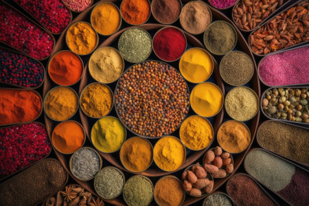 Indian Spices Arranged In Colorful Patternの素材
