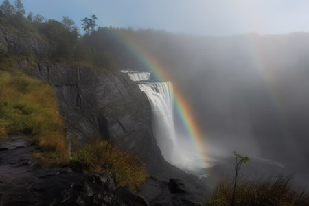 Rainbow That Is Visible Only As Faint, Ephemeral Mist Above The Waterfallの素材