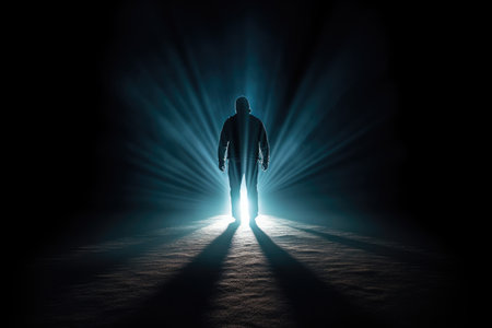 Figure Walking Into The Bright Light, Symbolizing The Journey To The Afterlifeの素材