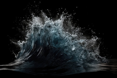 Isolated Sea Wave Captured In Slow Motion, Showing The Intricate Details Of Its Shape And Movementの素材