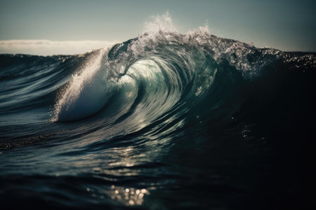 Isolated Sea Wave Captured From Low Angle, Emphasizing Its Height And Powerの素材