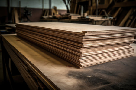 Stack Of Plywood Sheets, Ready For Constructionの素材