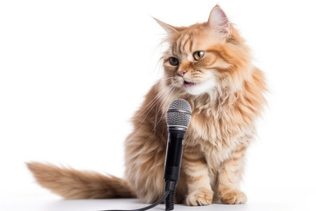 Cat With Microphone On White Backgroundの素材