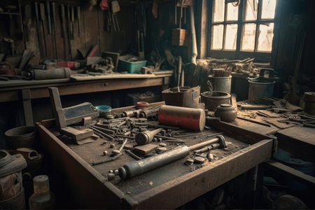 Dusty Old Tools In Workshopの素材