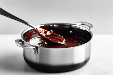 Barbecue Sauce In Saucepan On White Backgroundの素材