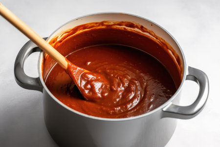 Enchilada Sauce In Saucepan On White Backgroundの素材