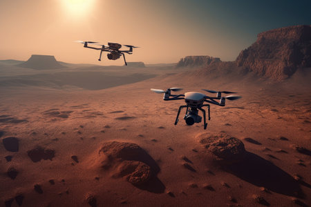 Quadcopter Hovering Over Planets Surfaceの素材