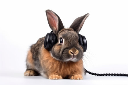 Rabbit With Headphones On White Backgroundの素材