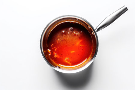 Hot Sauce In Saucepan On White Backgroundの素材
