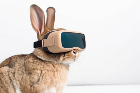 Rabbit With Virtual Glasses On White Backgroundの素材