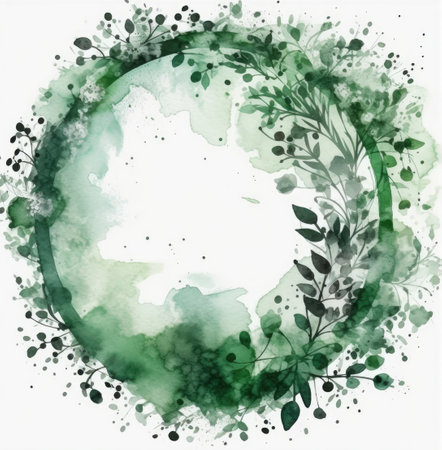 Green Wreath, Watercolor Floral Patternの素材
