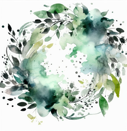 Green Wreath, Watercolor Floral Patternの素材