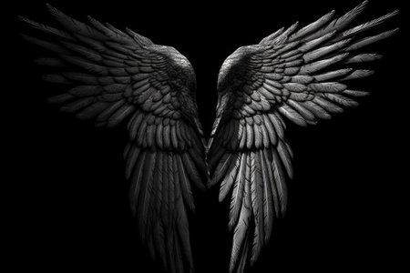 Black Angel Wings On Black Backgroundの素材