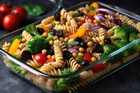 Vegan Pasta Salad Lunch Box With Veggies And Balsamic Dressingの素材