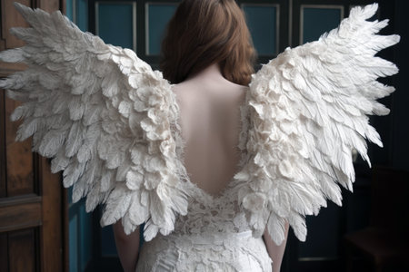 Dress With Angel Wings On A Young Woman, Back Viewの素材