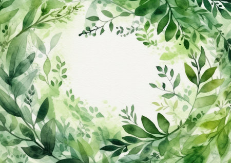 Watercolor Floral Wreath Green Leaves Background Patternの素材