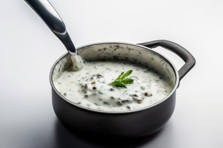 Tartar Sauce In Saucepan On White Backgroundの素材