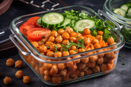 Vegan Buffalo Chickpea Salad Lunch Box With Celery And Carrotsの素材