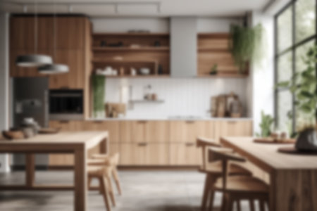 Unfocused Scandinavian-Style Kitchen With White Or Light Cabinets, Wood Accentsの素材