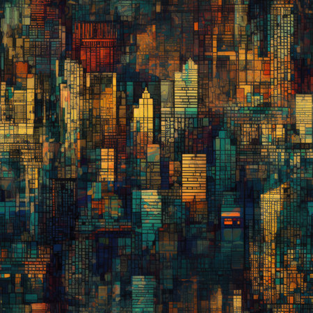 Abstract Cityscape With Layers Of Color And Texture. Seamless Wallpaper Background.の素材