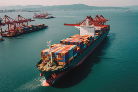 Container Ship With Cranes And Loading Equipmentの素材