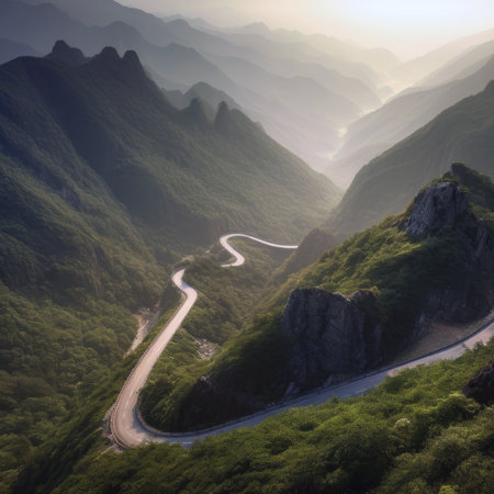 Road Winding Through Mountain Passの素材